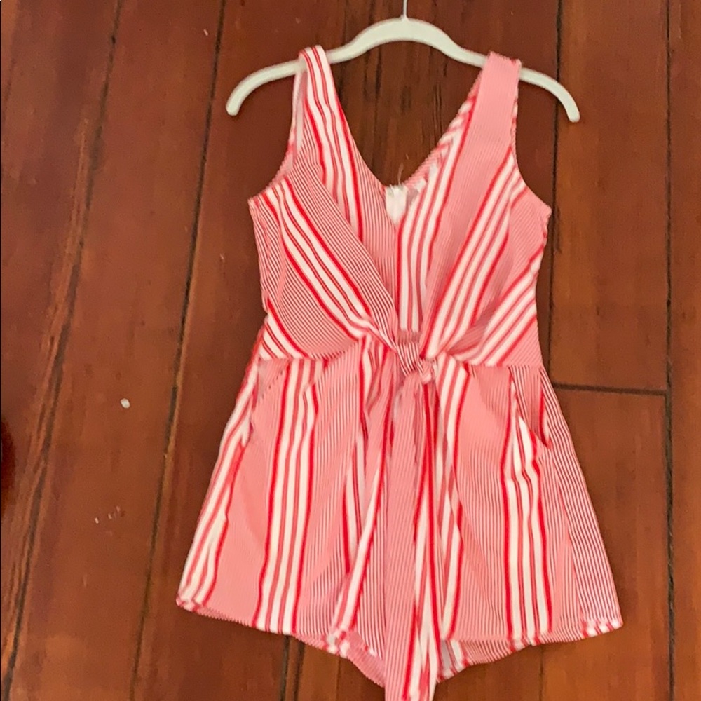 Red and white striped romper